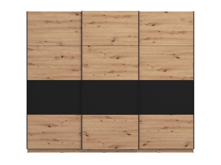 Guardaroba Grande Marrone Rovere Nodi Nero Appendiabiti 6 Ripiani 262.5x224h cm, Apertura Scorrevole - Miggiano