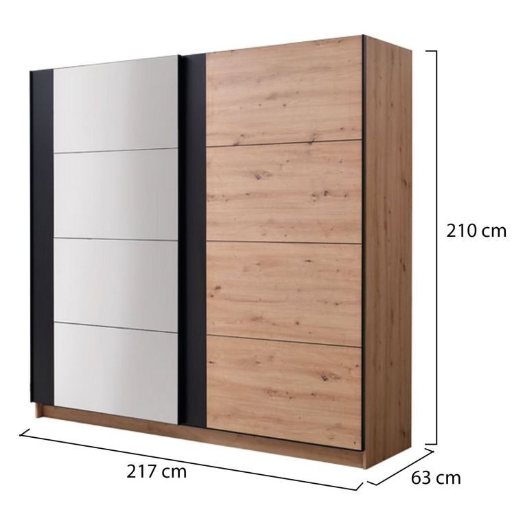 Guardaroba Grande Marrone Rovere Nodi Nero Appendiabiti 8 Ripiani 217x210h cm, Apertura Scorrevole - Gandino