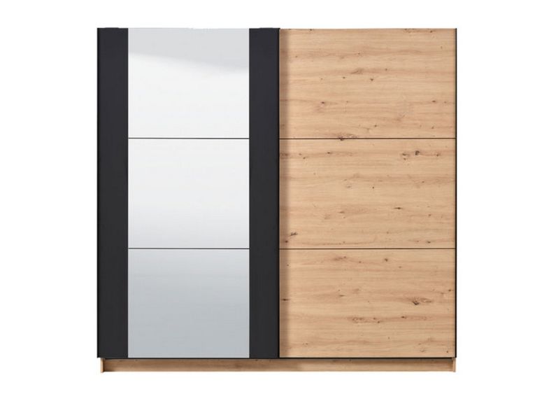 Guardaroba Grande Marrone Rovere Nodi Nero Appendiabiti 8 Ripiani 217x210h cm, Apertura Scorrevole - Gandino