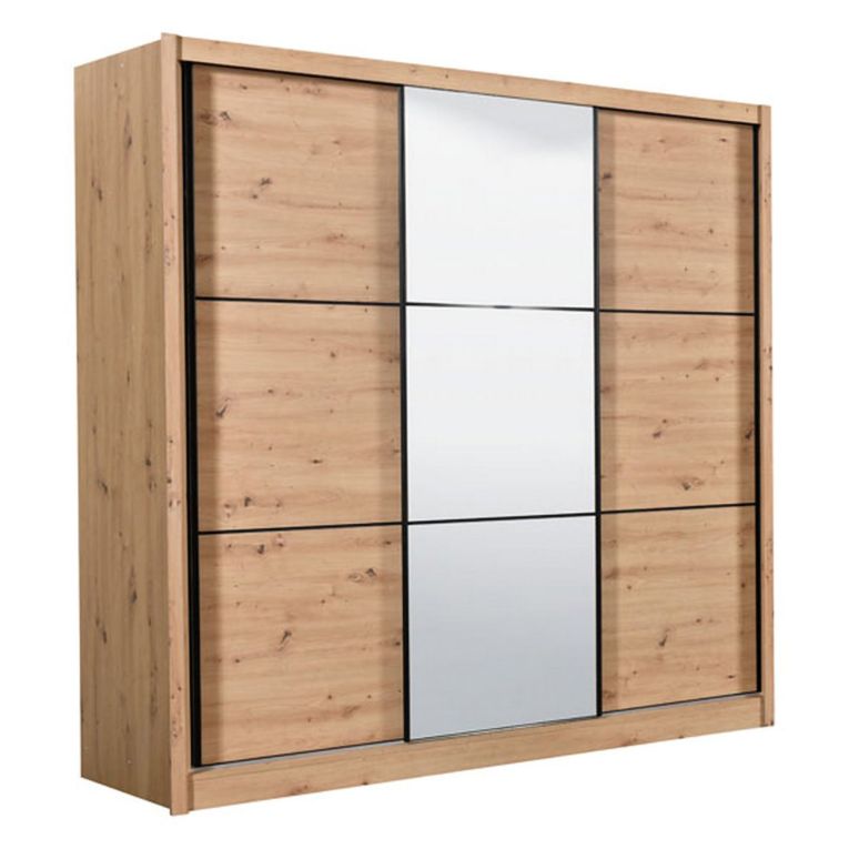 Guardaroba Grande Marrone Rovere Nodi Nero Appendiabiti 8 Ripiani 242x215.5h cm, Apertura Scorrevole - Marasino