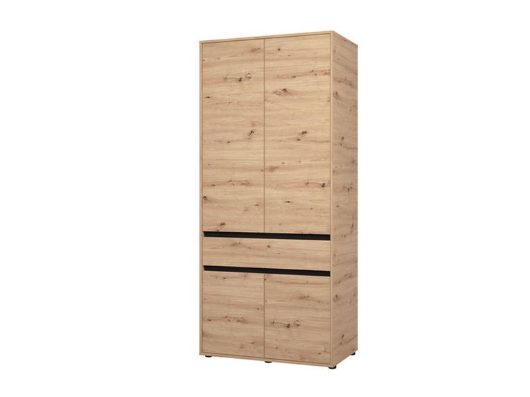 Guardaroba Grande Marrone Rovere Nodi Nero Rovere Nodi 3 Ripiani Appendiabiti 93x210.5h cm, Apertura Battente - Vimercati