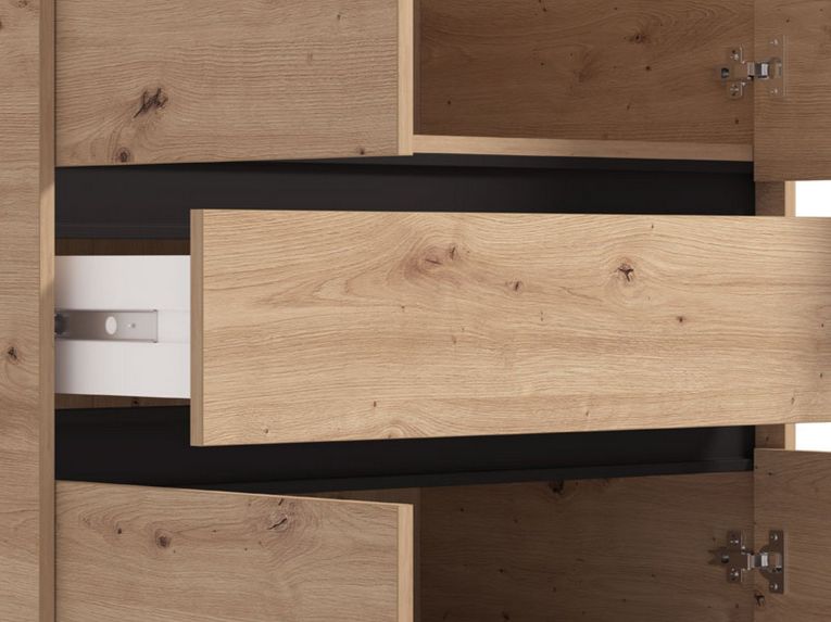 Guardaroba Grande Marrone Rovere Nodi Nero Rovere Nodi 3 Ripiani Appendiabiti 93x210.5h cm, Apertura Battente - Vimercati