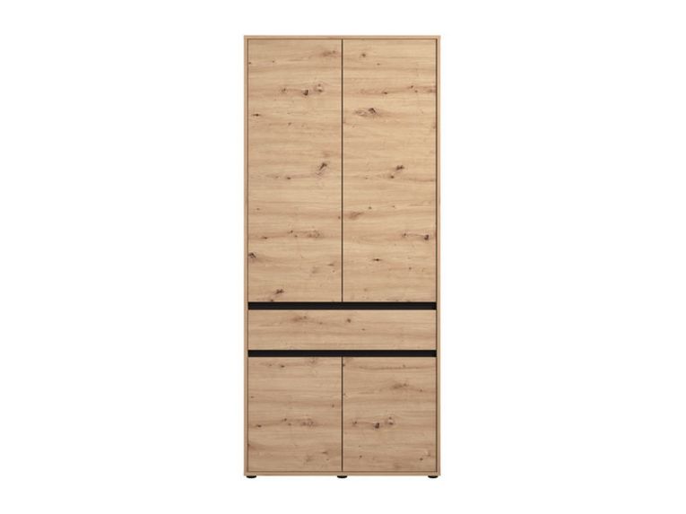 Guardaroba Grande Marrone Rovere Nodi Nero Rovere Nodi 3 Ripiani Appendiabiti 93x210.5h cm, Apertura Battente - Vimercati