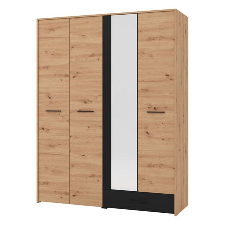 Guardaroba Grande Marrone Rovere Nodi Nero un Cassetto 5 Ripiani 157.5x203.5h cm, Appendiabiti - Lisio