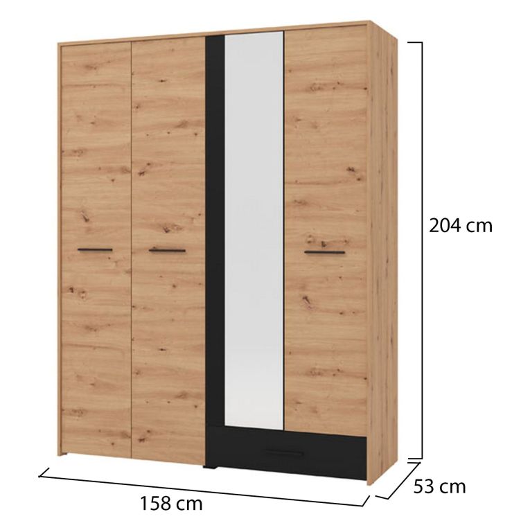 Guardaroba Grande Marrone Rovere Nodi Nero un Cassetto 5 Ripiani 157.5x203.5h cm, Appendiabiti - Lisio