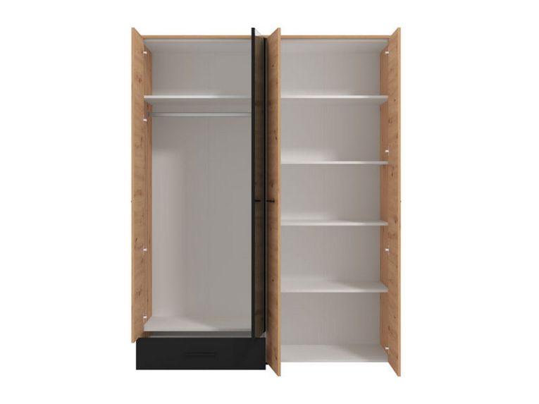 Guardaroba Grande Marrone Rovere Nodi Nero un Cassetto 5 Ripiani 157.5x203.5h cm, Appendiabiti - Lisio