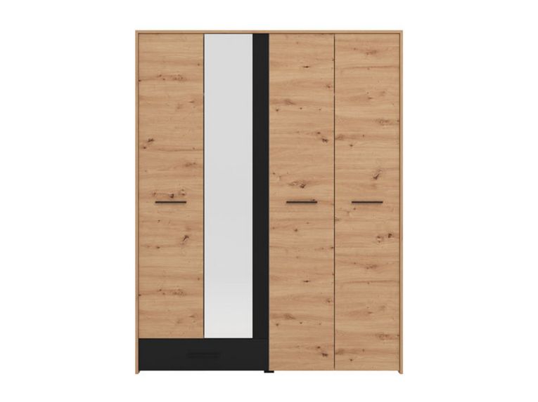 Guardaroba Grande Marrone Rovere Nodi Nero un Cassetto 5 Ripiani 157.5x203.5h cm, Appendiabiti - Lisio