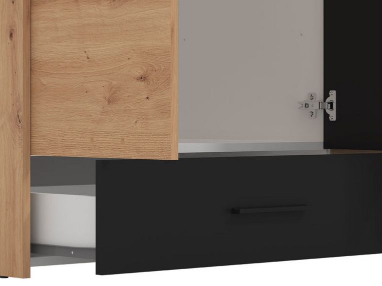 Guardaroba Grande Marrone Rovere Nodi Nero un Cassetto 5 Ripiani 157.5x203.5h cm, Appendiabiti - Lisio