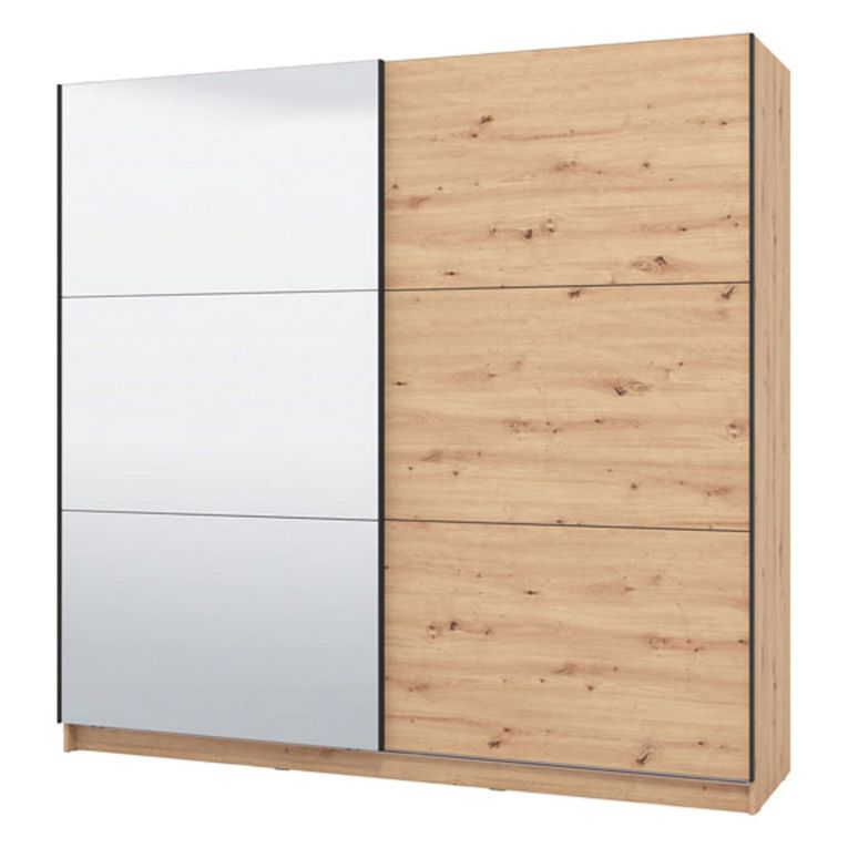 Guardaroba Grande Marrone Rovere Nodi Trasparente Appendiabiti 8 Ripiani 217x210h cm, Apertura Scorrevole - Soncino