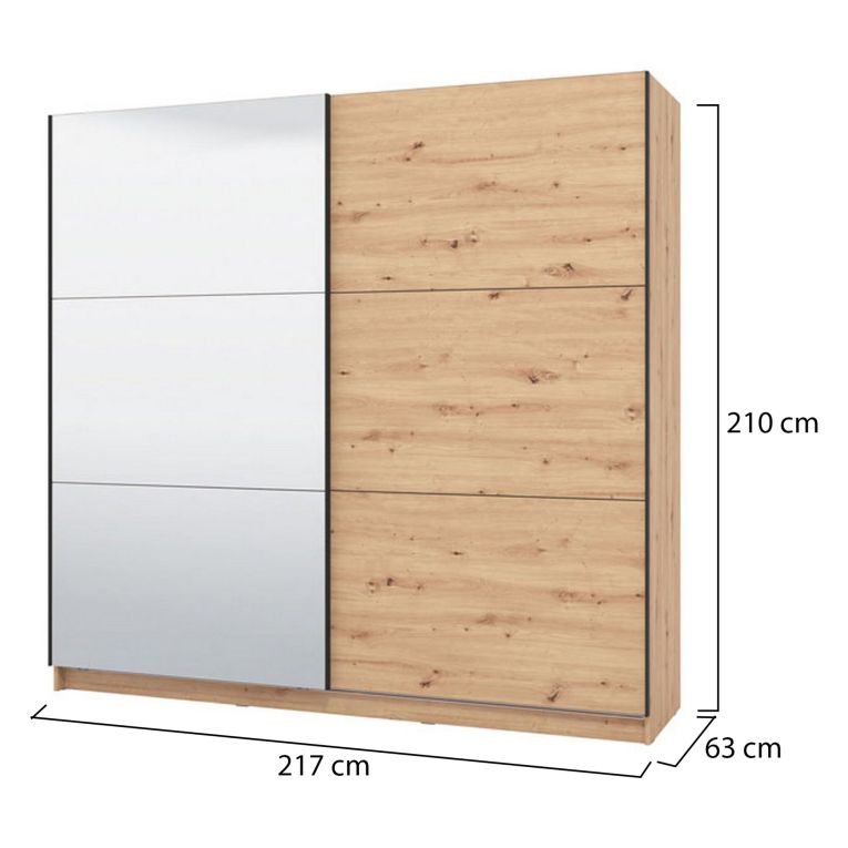 Guardaroba Grande Marrone Rovere Nodi Trasparente Appendiabiti 8 Ripiani 217x210h cm, Apertura Scorrevole - Soncino