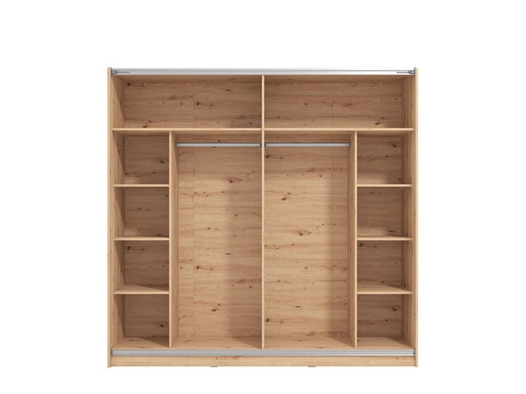 Guardaroba Grande Marrone Rovere Nodi Trasparente Appendiabiti 8 Ripiani 217x210h cm, Apertura Scorrevole - Soncino