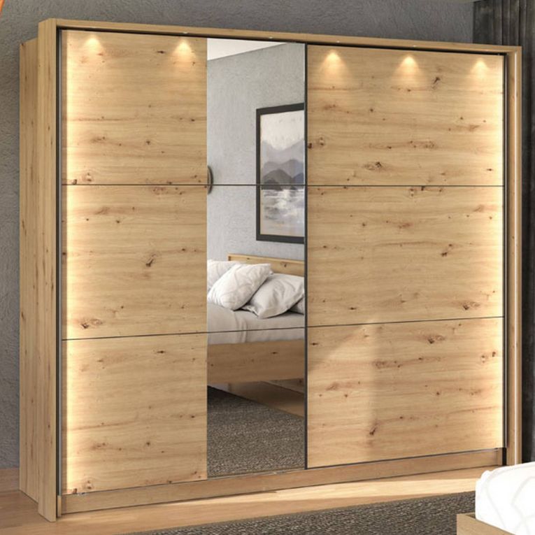 Guardaroba Grande Marrone Rovere Nodi Trasparente Appendiabiti 8 Ripiani 236.5x210h cm, Apertura Scorrevole - Sorgono