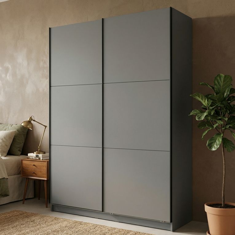 Guardaroba Grande Nero Antracite 5 Ripiani Appendiabiti 179x210h cm, 2 Ante - Cerchio