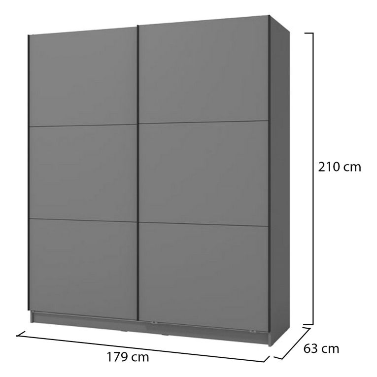 Guardaroba Grande Nero Antracite 5 Ripiani Appendiabiti 179x210h cm, 2 Ante - Cerchio