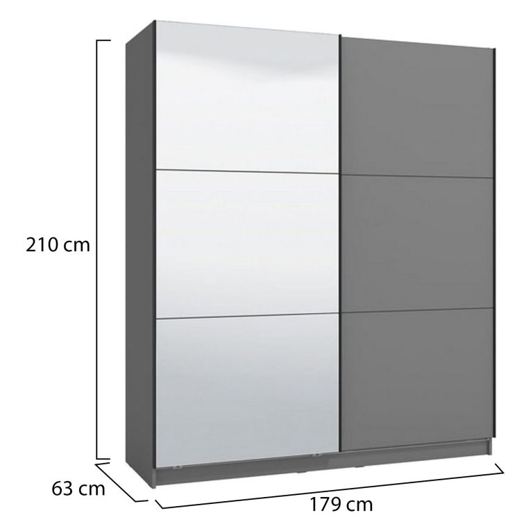 Guardaroba Grande Nero Antracite 5 Ripiani Appendiabiti 179x210h cm, 2 Ante - Verzino
