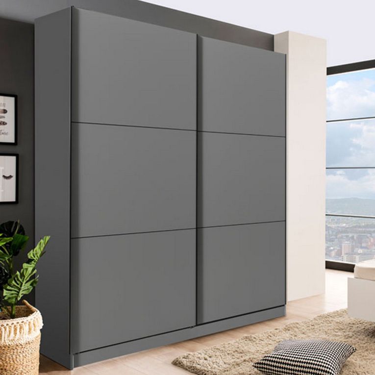 Guardaroba Grande Nero Antracite 8 Ripiani Appendiabiti 217x210h cm, 2 Ante - Piateda