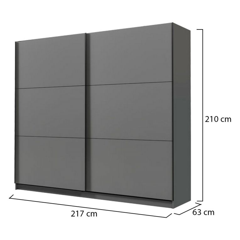 Guardaroba Grande Nero Antracite 8 Ripiani Appendiabiti 217x210h cm, 2 Ante - Piateda
