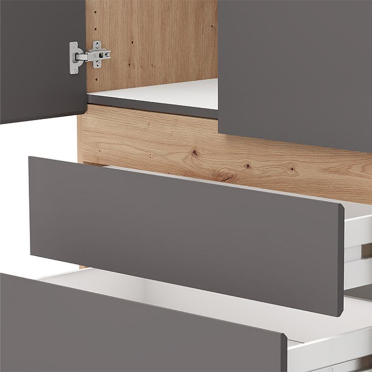 Guardaroba Grande Nero Antracite Marrone 3 Ripiani 3 Cassetti 155x208h cm, Appendiabiti - Ushuaia