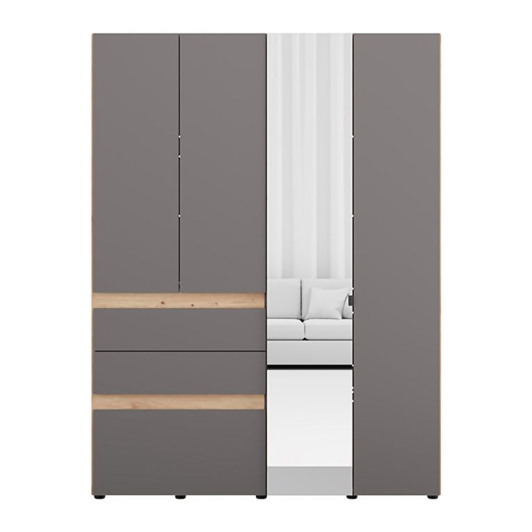 Guardaroba Grande Nero Antracite Marrone 3 Ripiani 3 Cassetti 155x208h cm, Appendiabiti - Ushuaia