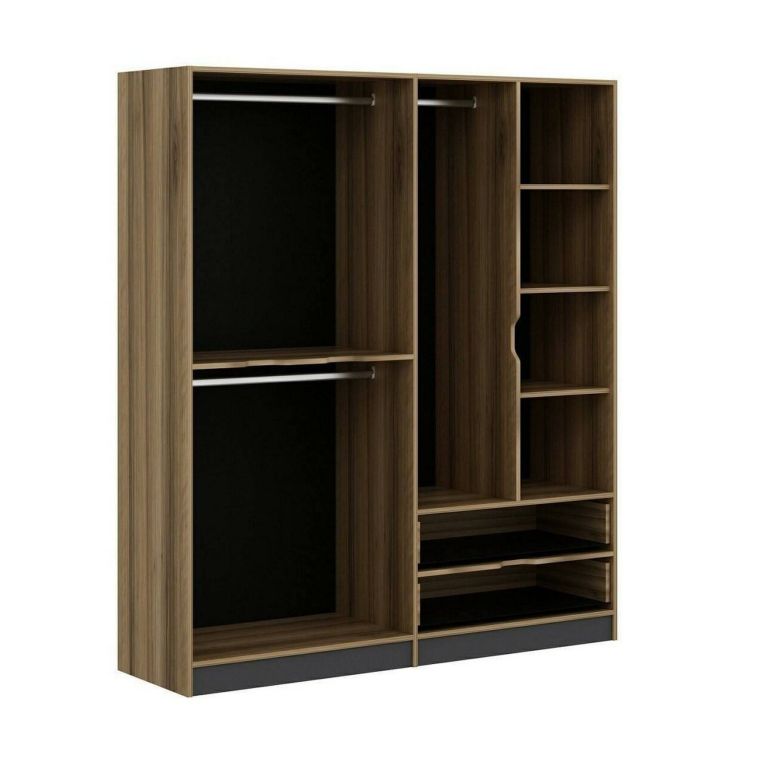 Guardaroba Grande Nero Antracite Marrone Noce 5 Ripiani Appendiabiti 185x208h cm, 2 Cassetti - Odalys