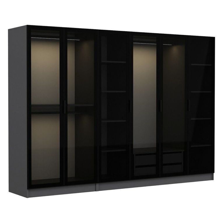 Guardaroba Grande Nero Antracite Nero Fume Appendiabiti 10 Ripiani 270x210h cm, 6 Ante - Nogaro
