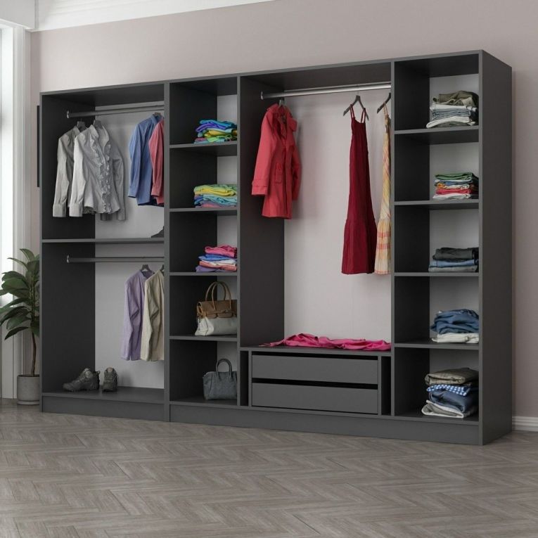 Guardaroba Grande Nero Antracite Nero Fume Appendiabiti 10 Ripiani 270x210h cm, 6 Ante - Nogaro