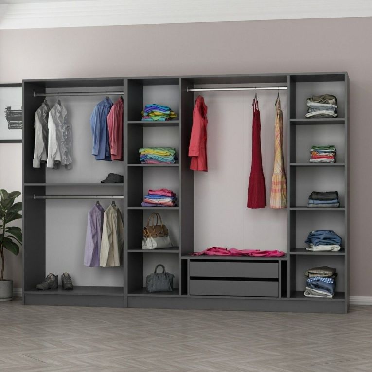 Guardaroba Grande Nero Antracite Nero Fume Appendiabiti 10 Ripiani 270x210h cm, 6 Ante - Nogaro