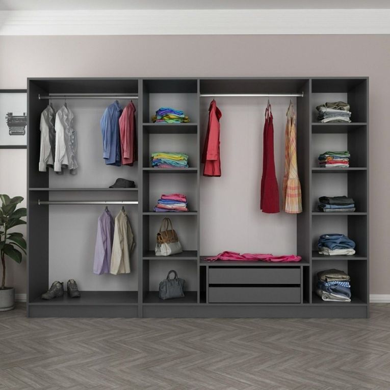 Guardaroba Grande Nero Antracite Nero Fume Appendiabiti 10 Ripiani 270x210h cm, 6 Ante - Nogaro