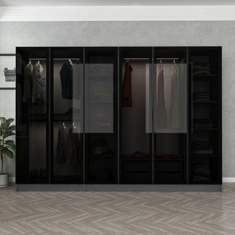 Guardaroba Grande Nero Antracite Nero Fume Appendiabiti 10 Ripiani 270x210h cm, 6 Ante - Nogaro