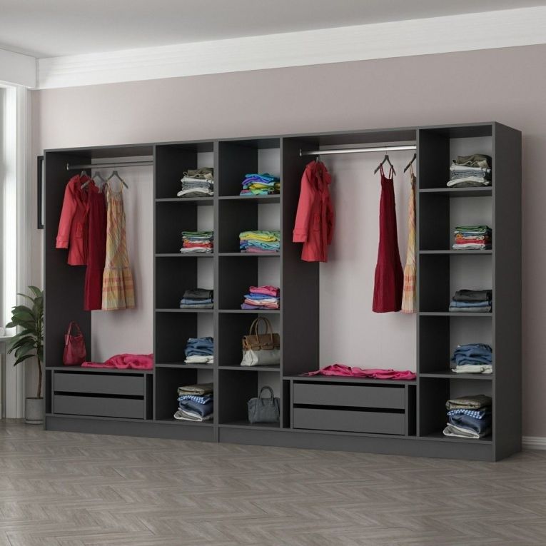 Guardaroba Grande Nero Antracite Nero Fume Appendiabiti 14 Ripiani 315x210h cm, 7 Ante - Prunettos