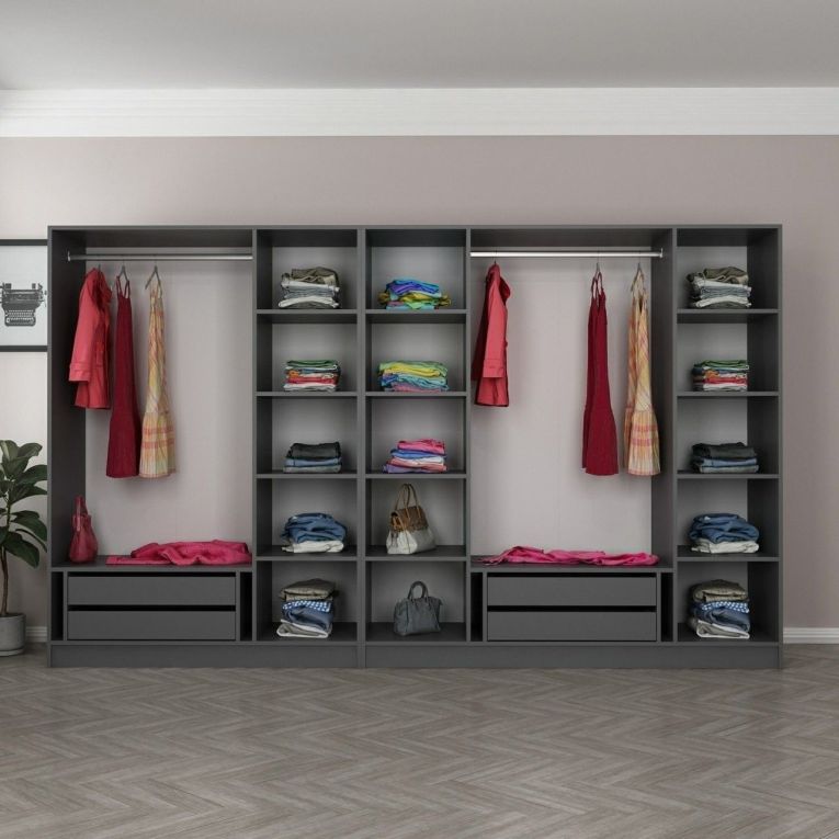 Guardaroba Grande Nero Antracite Nero Fume Appendiabiti 14 Ripiani 315x210h cm, 7 Ante - Prunettos