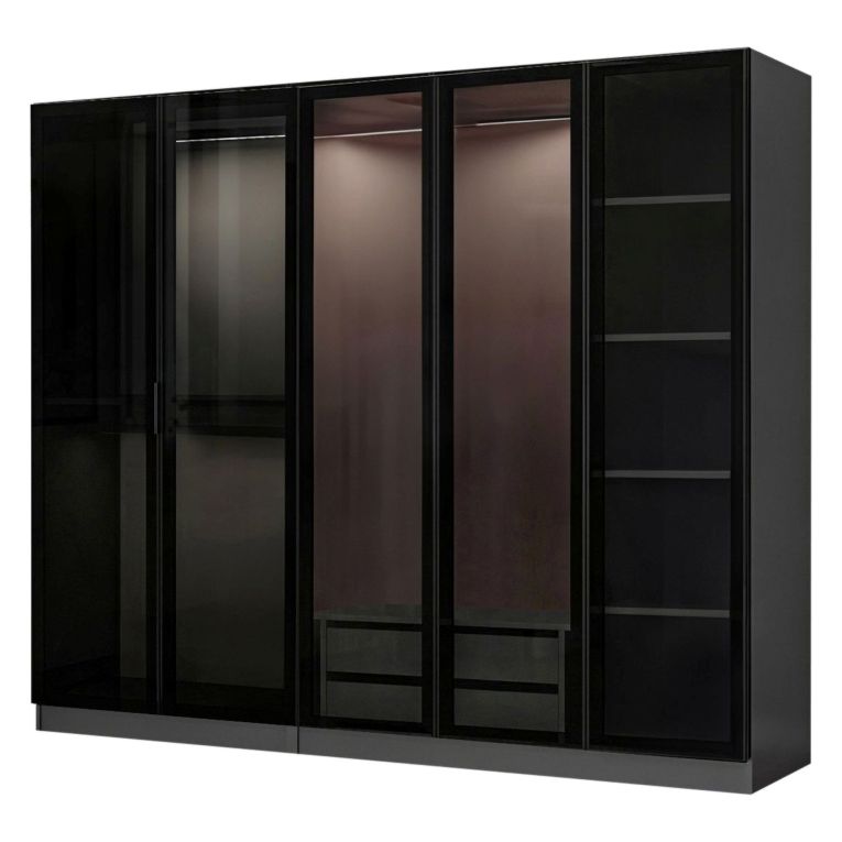 Guardaroba Grande Nero Antracite Nero Fume Appendiabiti 6 Ripiani 225x210h cm, 5 Ante - Sinibalda