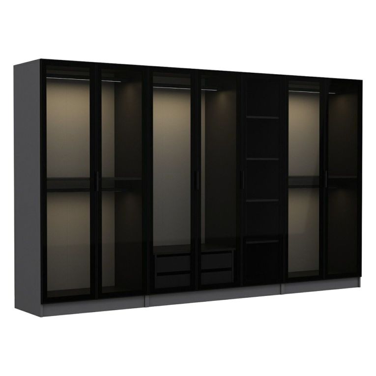 Guardaroba Grande Nero Antracite Nero Fume Appendiabiti 7 Ripiani 315x210h cm, 7 Ante - Prunetto