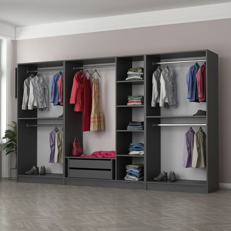 Guardaroba Grande Nero Antracite Nero Fume Appendiabiti 7 Ripiani 315x210h cm, 7 Ante - Prunetto