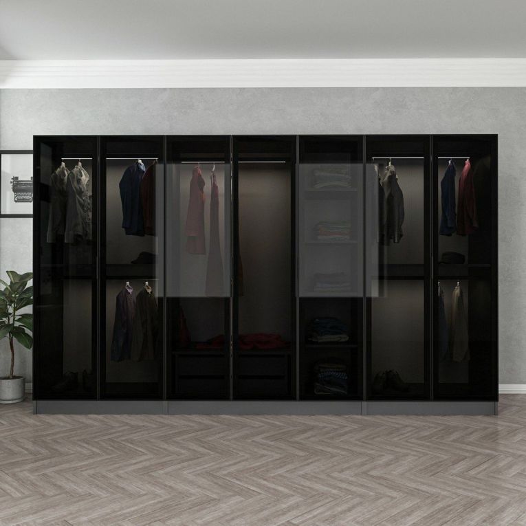 Guardaroba Grande Nero Antracite Nero Fume Appendiabiti 7 Ripiani 315x210h cm, 7 Ante - Prunetto
