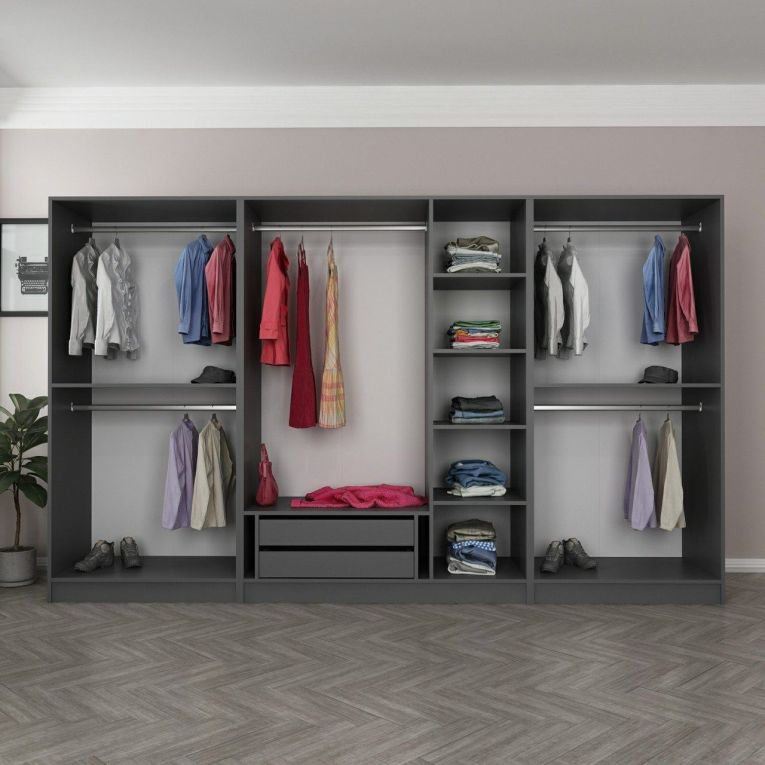 Guardaroba Grande Nero Antracite Nero Fume Appendiabiti 7 Ripiani 315x210h cm, 7 Ante - Prunetto