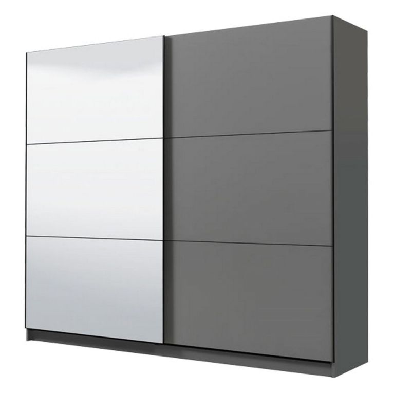 Guardaroba Grande Nero Antracite Trasparente Appendiabiti 8 Ripiani 217x210h cm, Apertura Scorrevole - Soncino