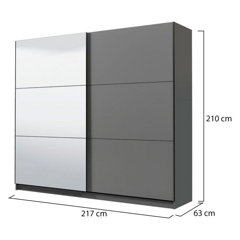 Guardaroba Grande Nero Antracite Trasparente Appendiabiti 8 Ripiani 217x210h cm, Apertura Scorrevole - Soncino