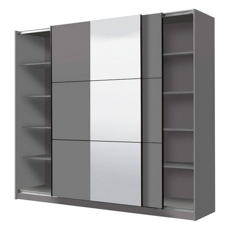 Guardaroba Grande Nero Antracite Trasparente Appendiabiti 8 Ripiani 236.5x210h cm, Apertura Scorrevole - Sorgono