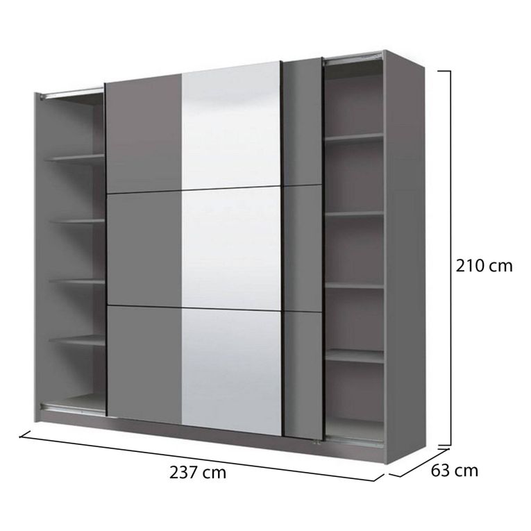 Guardaroba Grande Nero Antracite Trasparente Appendiabiti 8 Ripiani 236.5x210h cm, Apertura Scorrevole - Sorgono