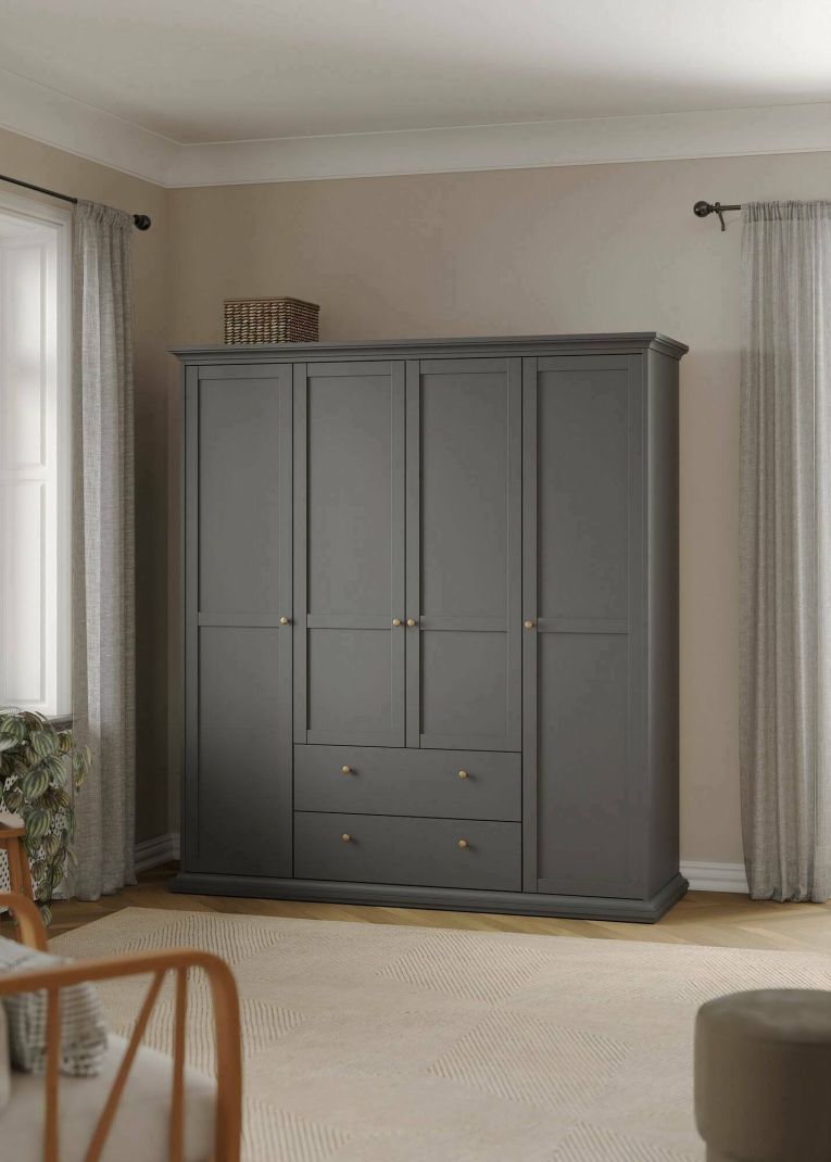 Guardaroba grande Pauline, Mobile camera da letto, Cabina armadio portabiti, Armadio appendiabiti, 181x61 h201 cm, Grigio