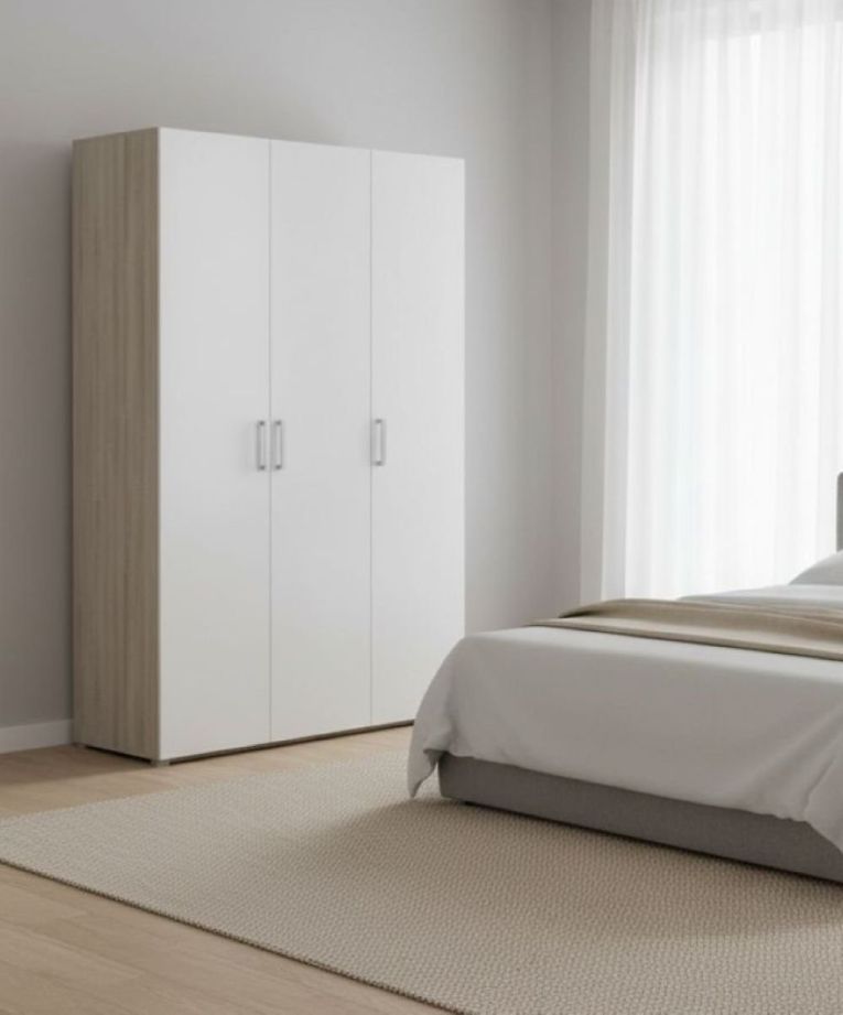 Guardaroba grande Rhone, Mobile camera da letto, Cabina armadio portabiti, Armadio appendiabiti, 119x51 h185 cm, Rovere e Bianco opaco