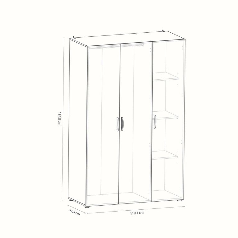 Guardaroba grande Rhone, Mobile camera da letto, Cabina armadio portabiti, Armadio appendiabiti, 119x51 h185 cm, Rovere e Bianco opaco