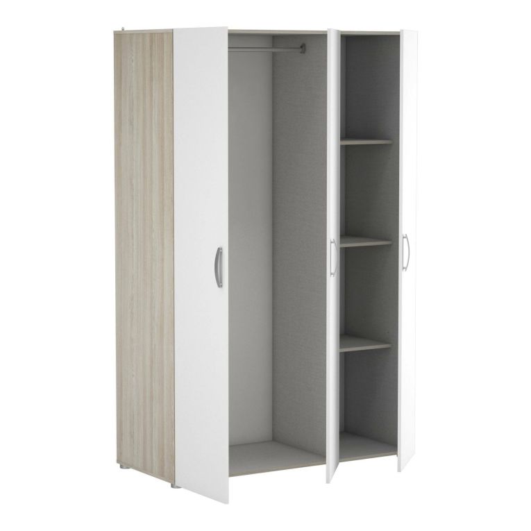 Guardaroba grande Rhone, Mobile camera da letto, Cabina armadio portabiti, Armadio appendiabiti, 119x51 h185 cm, Rovere e Bianco opaco