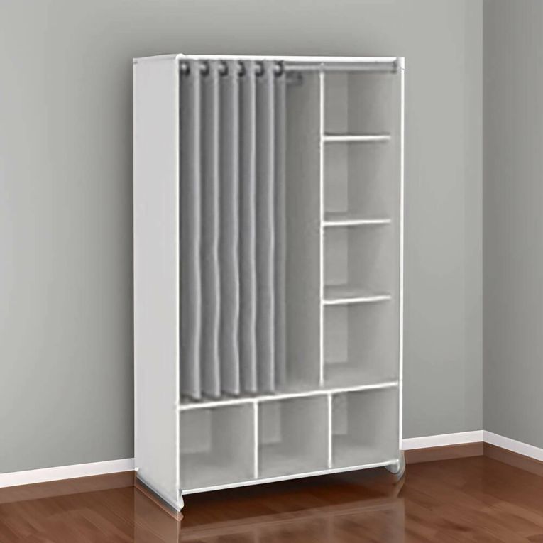 Guardaroba grande Roselle, Mobile camera da letto, Cabina armadio portabiti, Armadio appendiabiti, 48x105 h180 cm, Bianco e Grigio