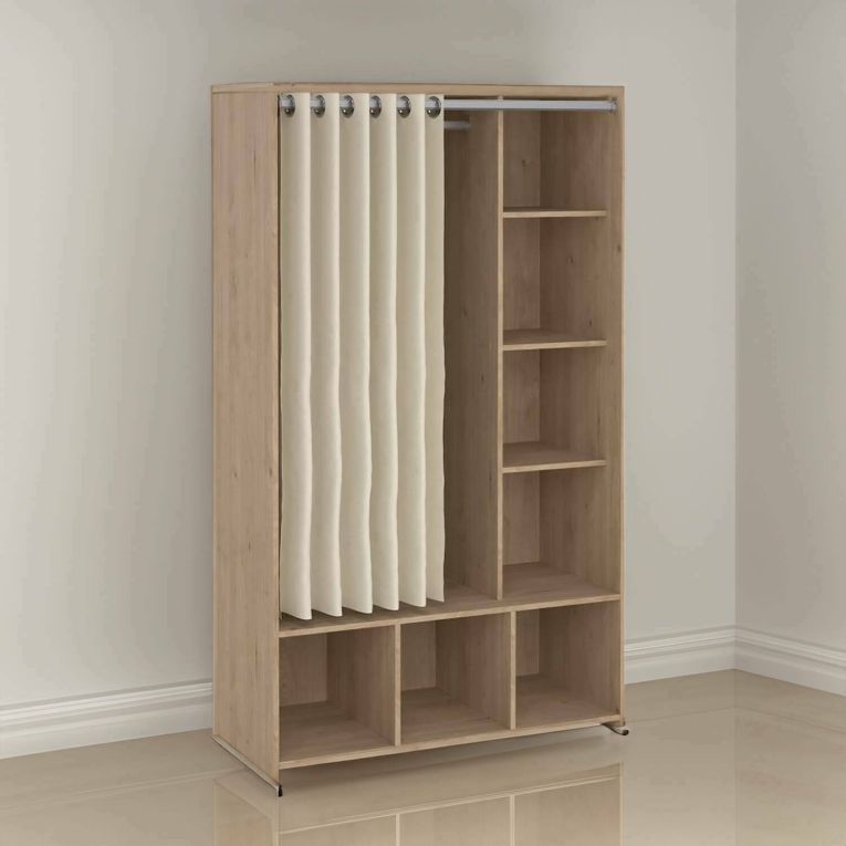 Guardaroba grande Roselle, Mobile camera da letto, Cabina armadio portabiti, Armadio appendiabiti, 48x105 h180 cm, Rovere e Beige