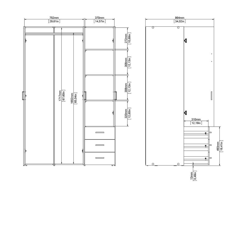 Guardaroba in legno bianco 115x175h cm - Arley
