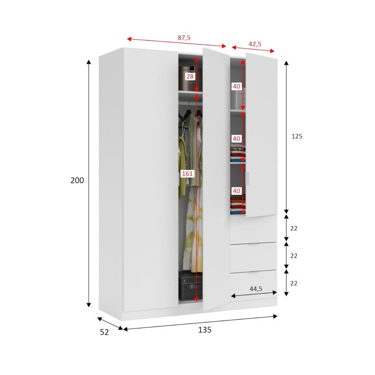 Guardaroba in legno bianco 135x200h cm - Ade