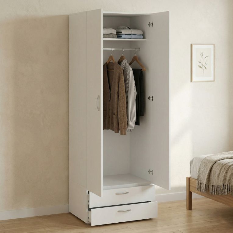 Guardaroba in legno bianco 74x214h cm - Buriasco
