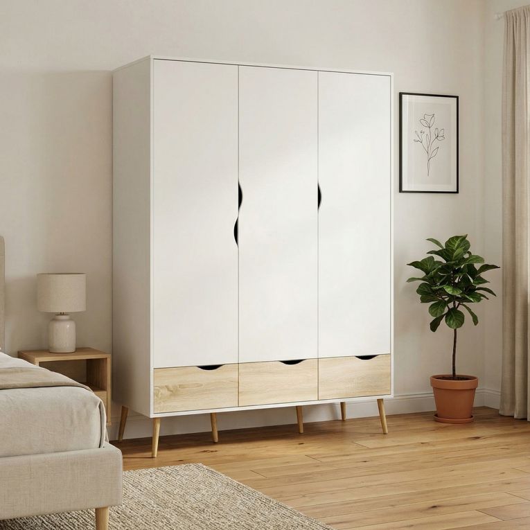 Guardaroba in legno bianco e quercia 147x200h cm - Devota